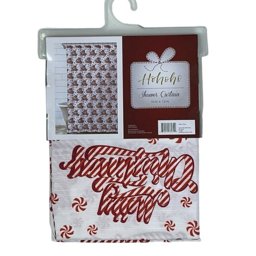 Christmas Candy Cane Shower Curtain Holiday XMas Fabric 70 x 72 in Red White - Picture 6 of 16